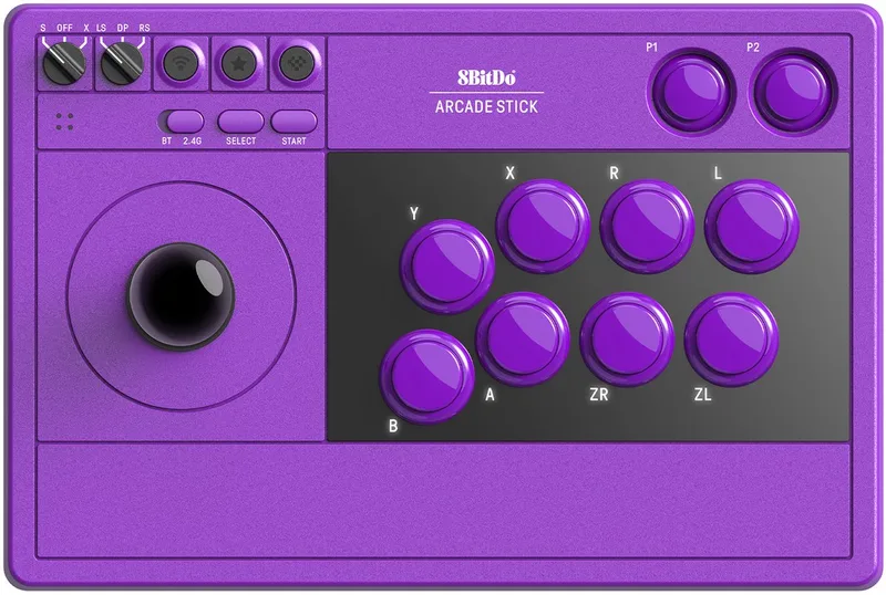 Arcade Stick 2.4G PC & NS Purple - Geschikt voor Switch en Windows - Bluetooth, 2,4 GHz, USB-C de 8BitDo, Violet – jaquette