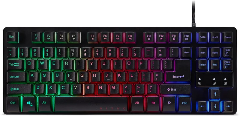 Nitro Keyboard NKW120 – Gaming Toetsenbord – Membraan – RGB Verlichting – Multimedia Toetsen – US Qwerty van Acer, Zwart, US – cover
