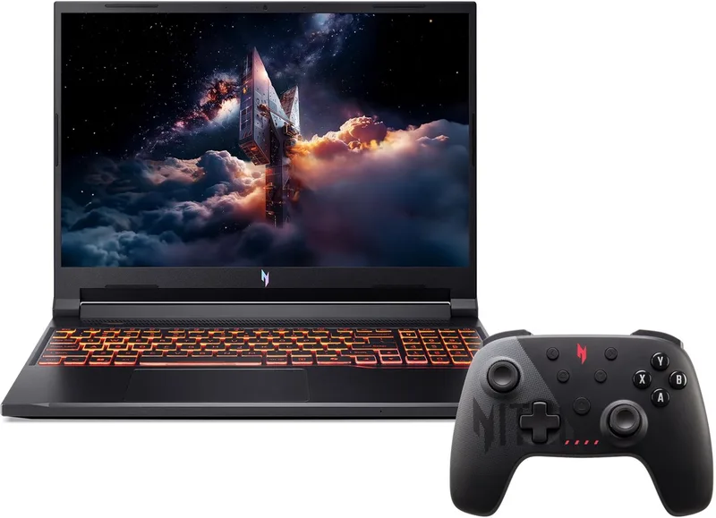 Nitro V 16 AI ANV16-A71-R2T6 - Gaming Laptop - 16 inch 180Hz - AMD Ryzen AI 9 - 16GB - 512GB SSD - RTX 5070 - Copilot+ - inclusief Nitro Controller + 3mnd PC GamePass - AZERTY van Acer, Obsidian Black, AZERTY – cover