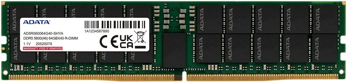 AD5R560064G40-SHYA geheugenmodule 64 GB 1 x 64 GB DDR5 5600 MT/s 288-pin DIMM ECC de ADATA – jaquette