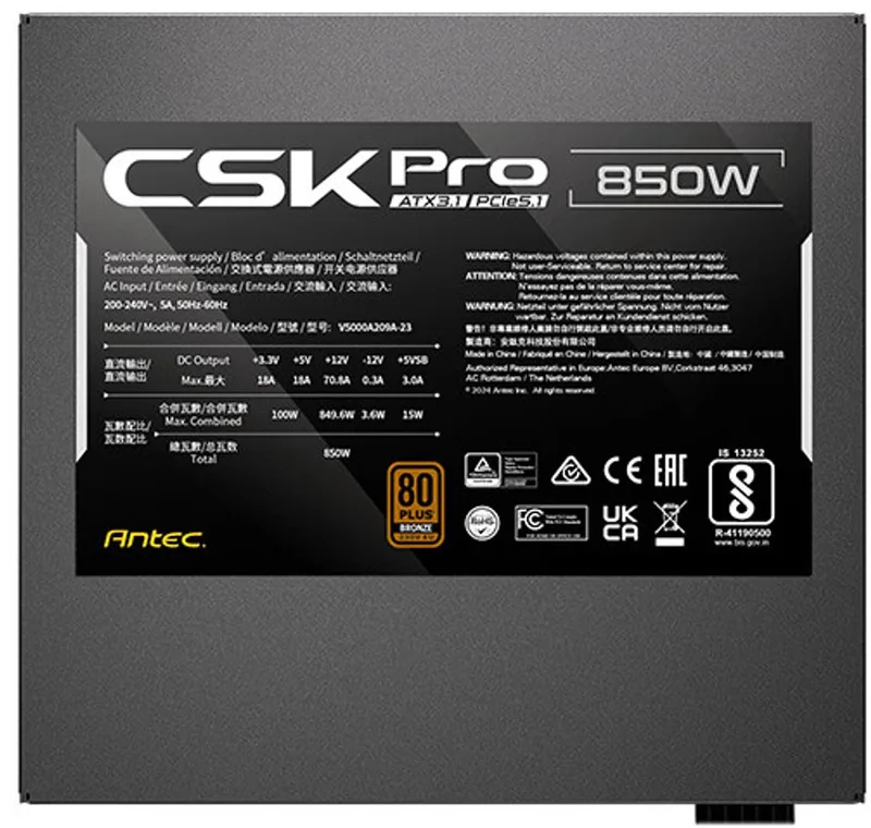 SIGNATURE CSK850 PRO ATX3.1 power supply unit 850 W van Antec, Zwart – cover
