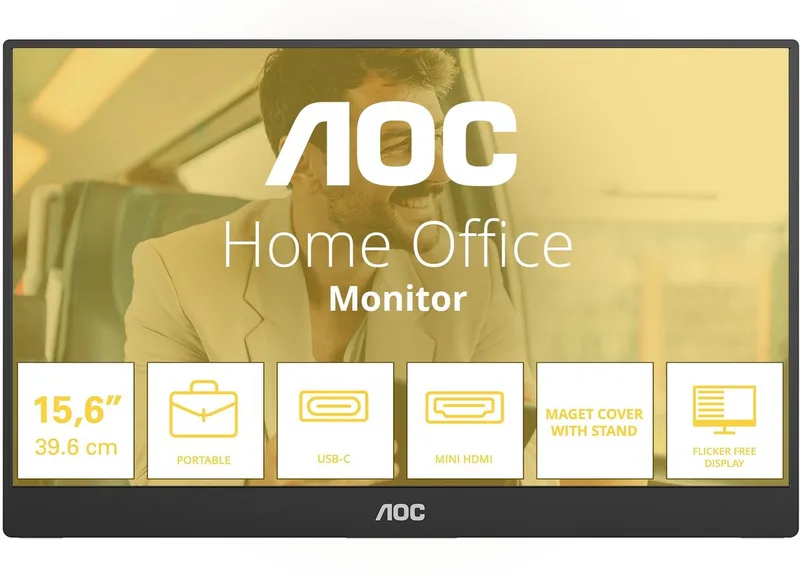 AOC 16T20E2, 15.6 inch, FHD, 60Hz, IPS, HDMI, mHDMI, USB-C DP Alt de AOC, Noir – jaquette