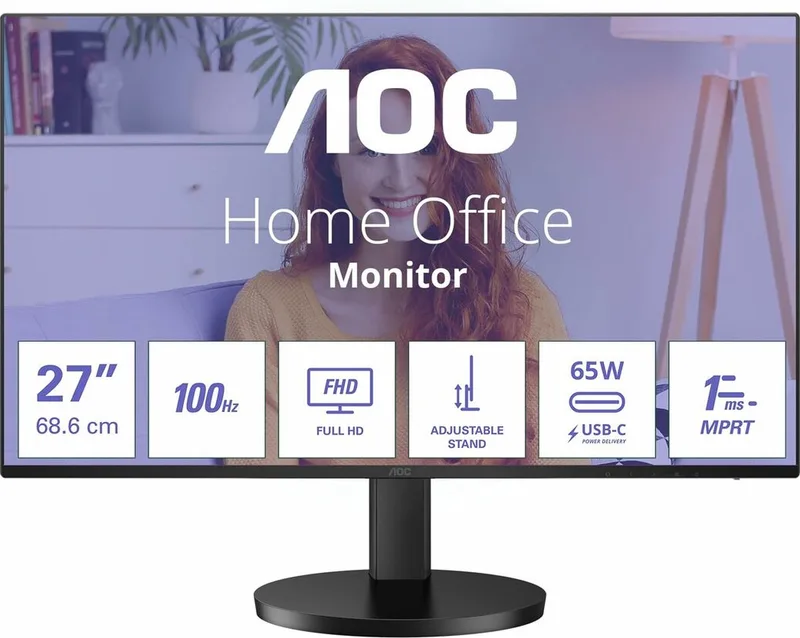 AOC 27B3CF2 - Full HD USB-C Monitor - 65w - 100hz - 1ms - FreeSync - Speakers - 27 inch de AOC – jaquette