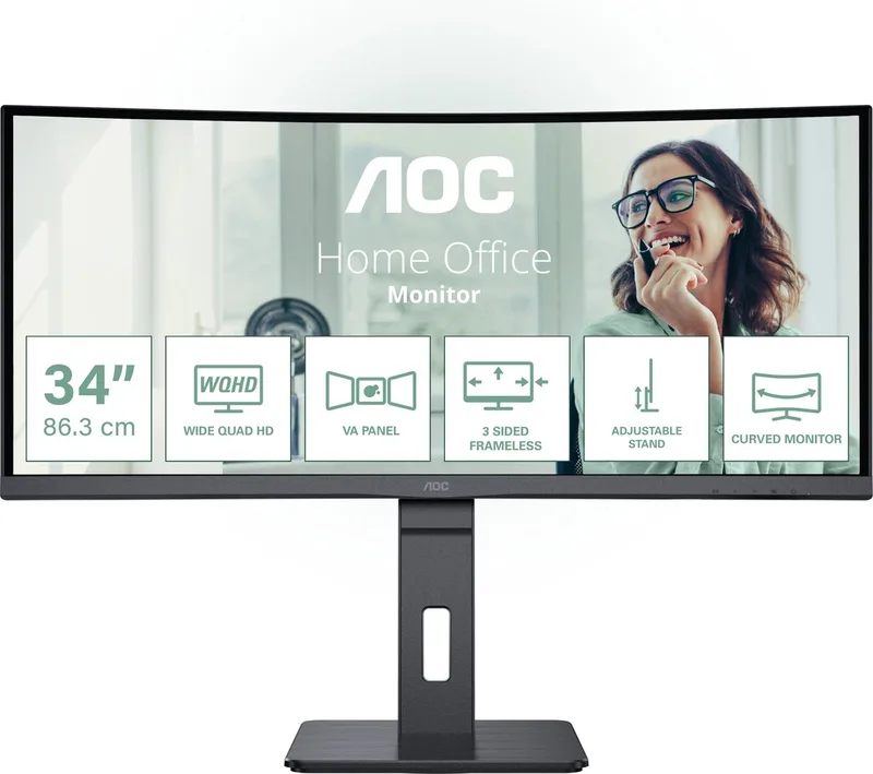 CU34P3CV - Ultrawide Curved QHD VA 100Hz Monitor - 34 Inch van AOC, Zwart – cover