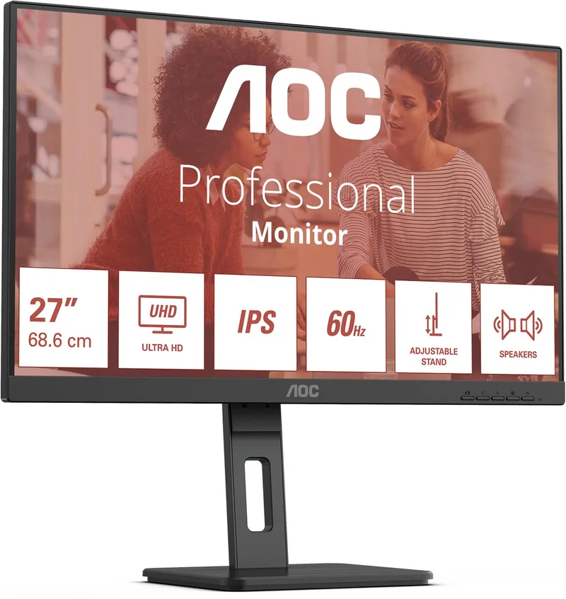 E3 U27E3UF computer monitor 68,6 cm (27") 3840 x 2160 Pixels 4K Ultra HD LED de AOC, Noir – jaquette