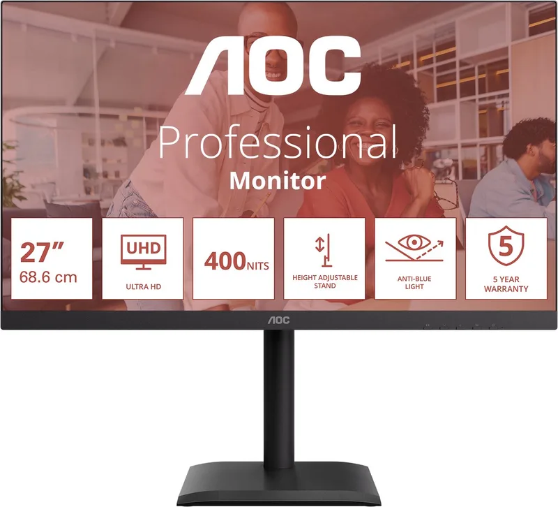 U27E4CV – 27 inch 4K UHD monitor – IPS – USB-C hub van AOC – cover