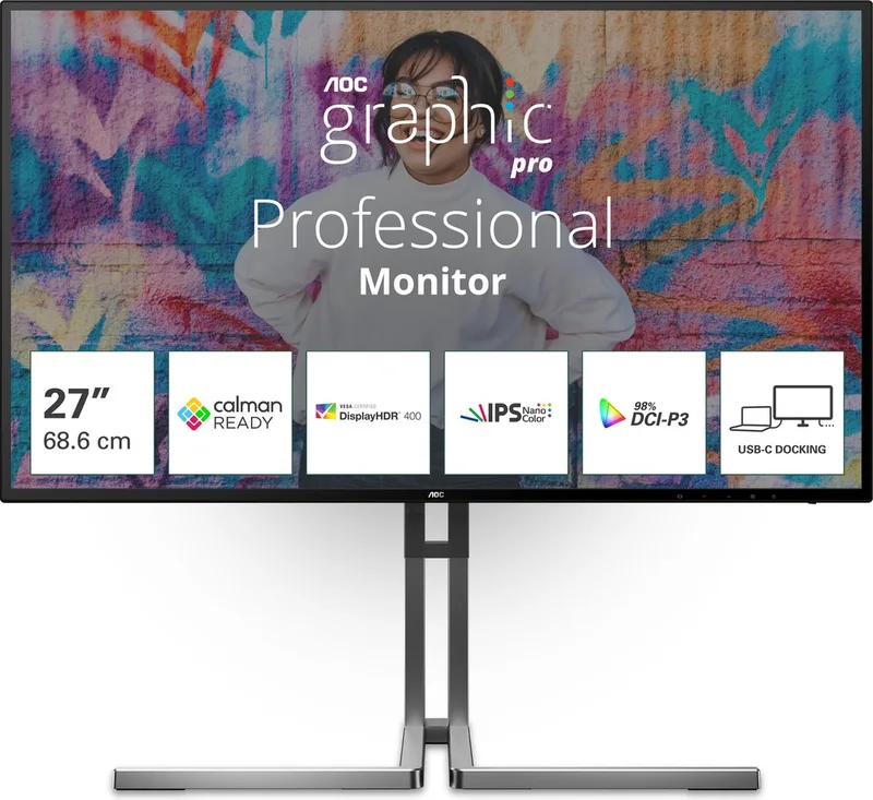 U27U3CV - 4K Creative Monitor - Grafisch Design - Calman Ready - USB-C Dock - 27 inch by AOC, Transparent – cover