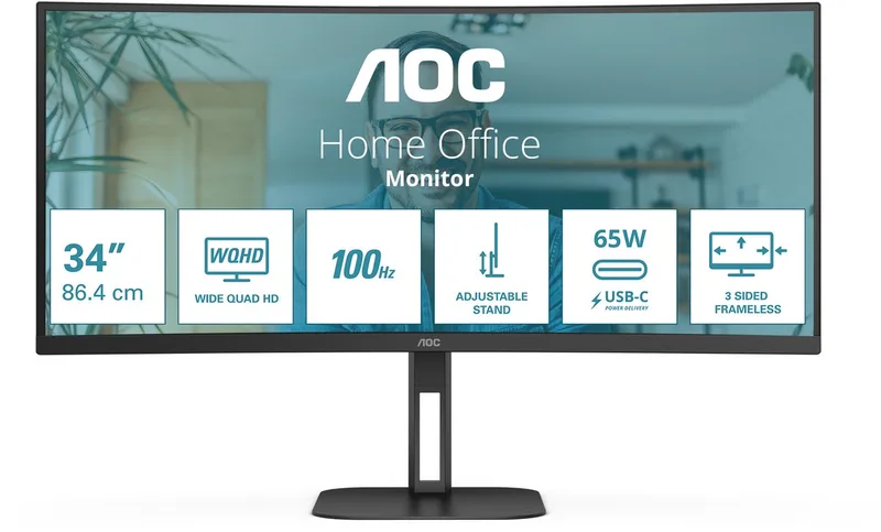 V5 CU34V5C - QHD Curved Ultrawide Monitor - USB-C - 65w - 100hz - 34 inch van AOC – cover