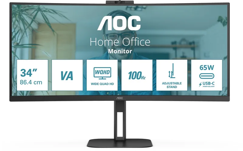 V5 CU34V5CW - QHD Curved Ultrawide Monitor - USB-C - 65w - Webcam - 34 inch by AOC – cover