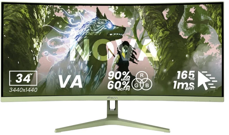 Nova 34" Gaming Monitor - Curved - UWQHD VA - 165Hz - Bosgroen by Arozzi, Green – cover