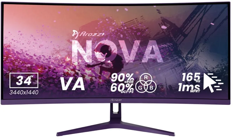 Nova 34" Gaming Monitor - Curved - UWQHD VA - 165Hz by Arozzi, Purple – cover