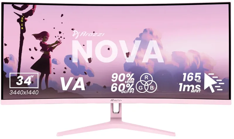 Nova 34" Gaming Monitor - Curved - UWQHD VA - 165Hz van Arozzi, Roze – cover