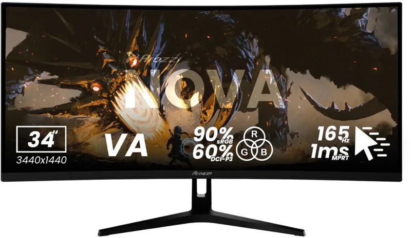 Nova 34" Gaming Monitor - Curved - UWQHD VA - 165Hz van Arozzi, Zwart – cover
