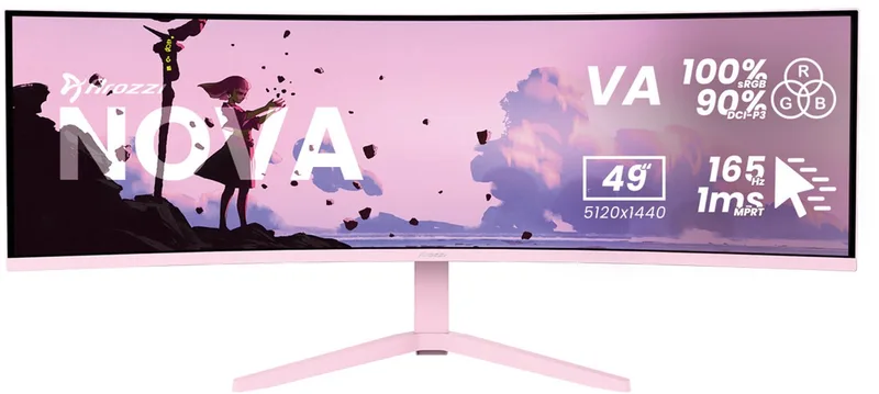 Nova 49" v2 Gaming Monitor - Curved - DQHD VA - 165Hz - USB-C by Arozzi, Pink – cover