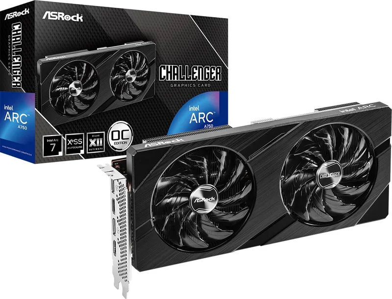 Intel ARC A750 Challenger D OC - Videokaart - 8GB - GDDR6 - PCIe 4.0 - 2x HDMI 2.1 - 2x DisplayPort 2.0 de ASRock, Noir – jaquette