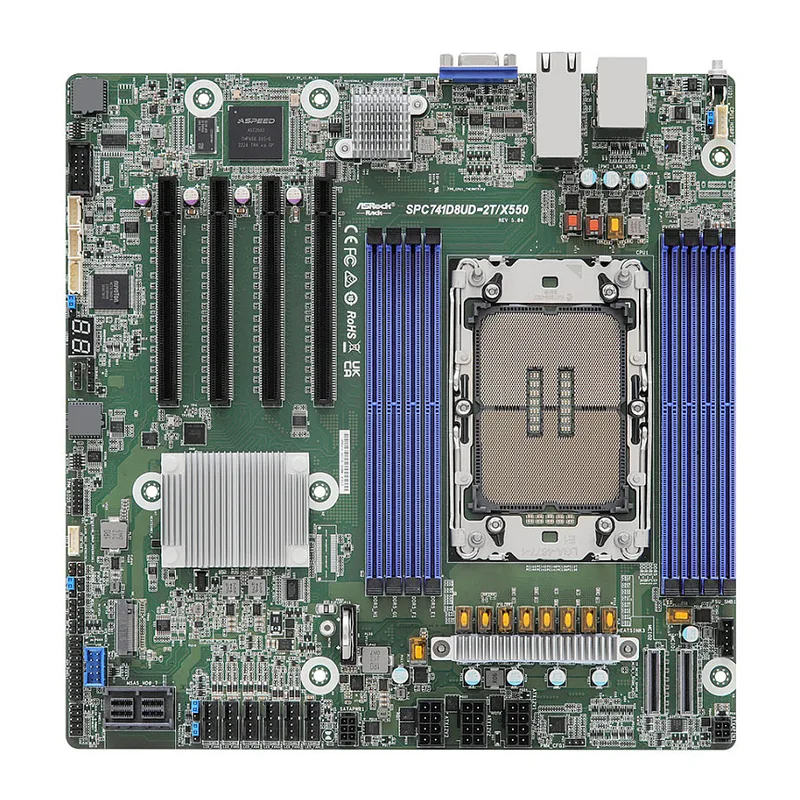 Rack SPC741D8UD-2T/X550 - motherboard - deep micro atx - LGA4677 Socket-E - Intel C741 Moederbord - Intel C741 - Intel LGA4677 - DDR5 RAM - Deep micro atx de ASRock – jaquette