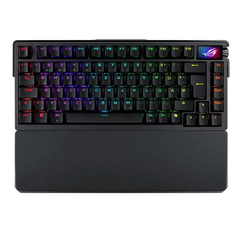 Azoth Extreme Gaming-Tastatur (75% Gaming Tastatur QWERTZ OLED Wireless RGB) de ASUS, Noir, DE – jaquette
