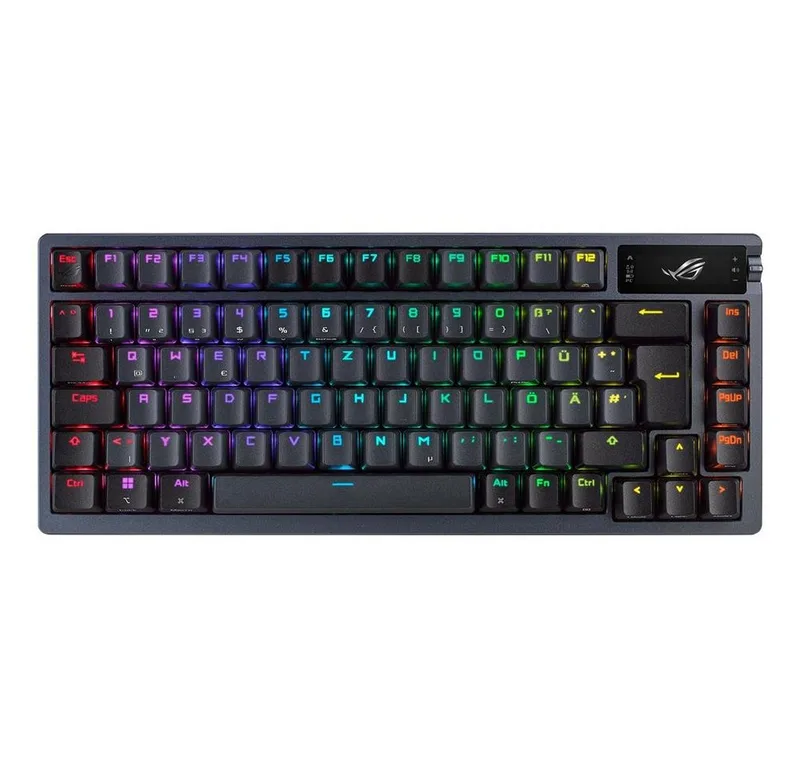 Azoth Gaming-Tastatur (QWERTZ, RGB-LED, Mechanisch, USB, Bluetooth, Funk, ergonomisches Design) de ASUS, Noir, DE – jaquette