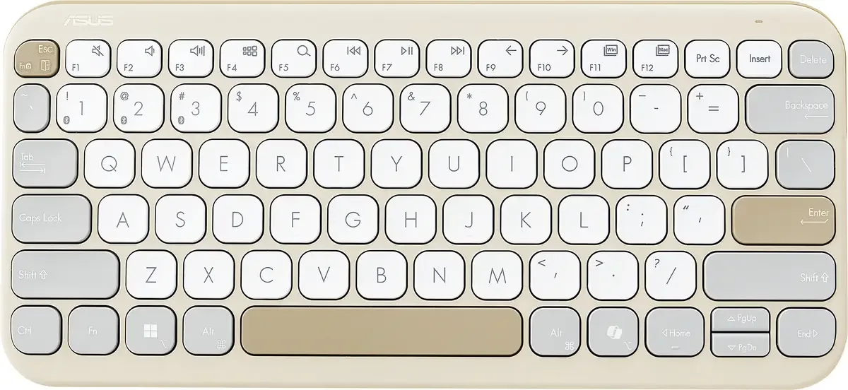 KW100 KEYBOARD/BG/GE/81 Clavier Bluetooth beige, gris, blanc Touches à frappe silencieuse de ASUS, Beige, Gris, Blanc – jaquette