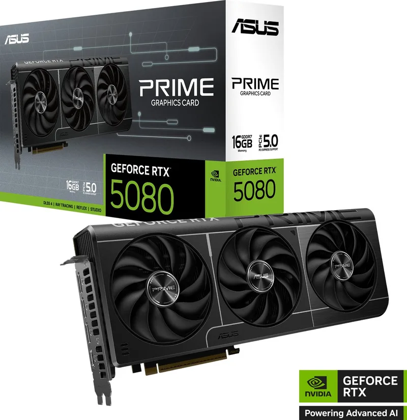 PRIME NVIDIA GeForce RTX 5080 16G - Videokaart - 16GB - GDDR7 - PCIe 5.0 - 1x HDMI 2.1b - 3x DisplayPort 2.1a de ASUS, Noir – jaquette