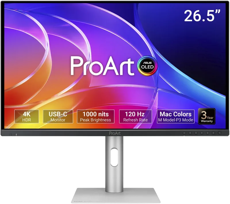 ProArt Display PA279CDV - 4K OLED Grafisch Design Monitor - 99% DCI-P3, ΔE < 1.5 - USB-C 96W - USB Hub - 120Hz - 27 Inch van ASUS, Zwart, Zilver – cover