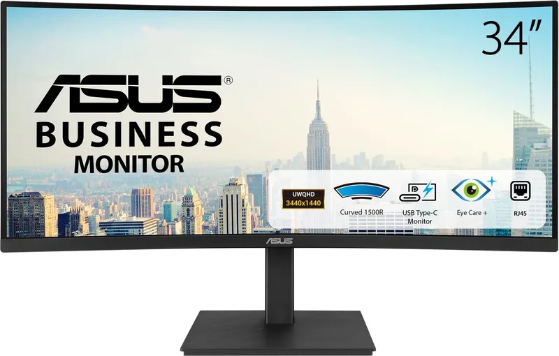 VA34VCPSR - UWQHD Curved Docking Monitor - USB C 96W - USB Hub - 100hz - 4ms - Speakers - EPEAT Gold - 34 inch de ASUS, Noir – jaquette