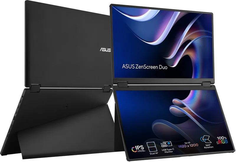 ZenScreen Duo MB14FCD - 360° Foldable Portable Monitor - Dual USB Type-C mini-HDMI - Dual 14 Inch van ASUS, Zwart – cover