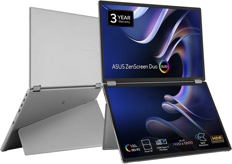 ZenScreen Duo OLED MQ149CD - 360° Foldable Portable Monitor - OLED - Dual USB Type-C mini-HDMI - Dual 14 Inch van ASUS, Zwart – cover