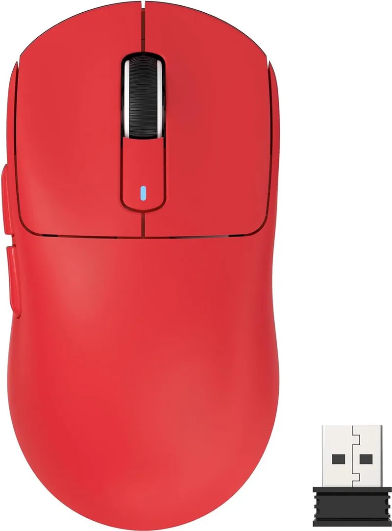 Draadloze Gaming Muis - Wired/2.4G/BT5.4 - Lichtgewicht 49G - PAW3395 - 26000DPI de Attack Shark, Rouge – jaquette