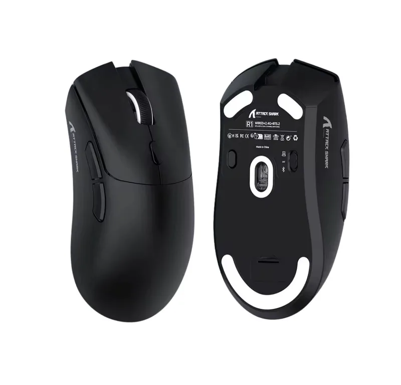 R1 Ultraleichte Tri-Mode Gaming-Maus Kabelgebunden Gaming-Maus (Individuelle Tastenprogrammierung, 3 Verbindungsmodi) van Attack Shark, Zwart – cover