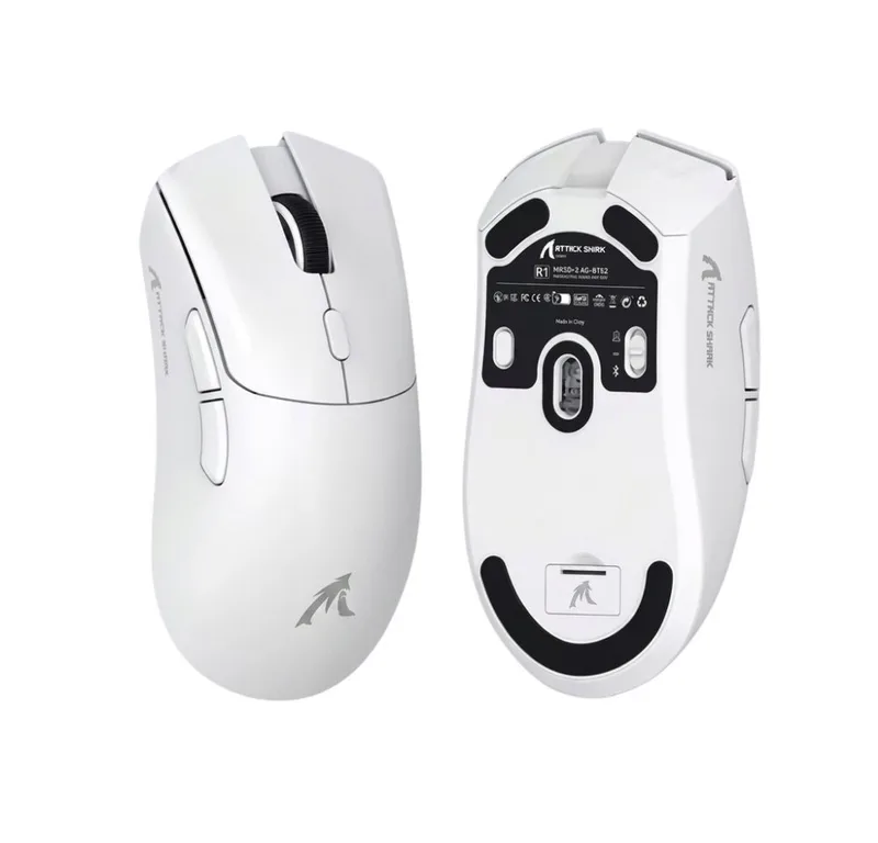 R1 Ultraleichte Tri-Mode Gaming-Maus Kabelgebunden Gaming-Maus (Individuelle Tastenprogrammierung, 3 Verbindungsmodi) by Attack Shark, White – cover