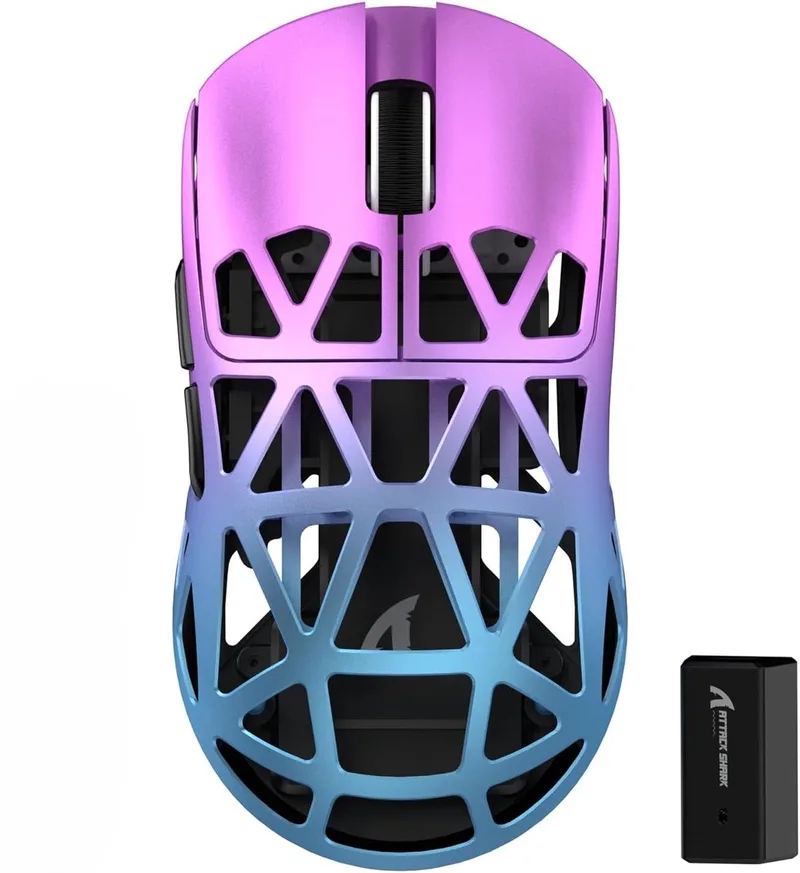 R2 - Draadloze Gaming Muis - Magnesium Alloy - PAW3950MAX - Ultralichte(45g)- Wired/2.4G/BT5.2 - 42000DPI van Attack Shark, Twilight Purple – cover