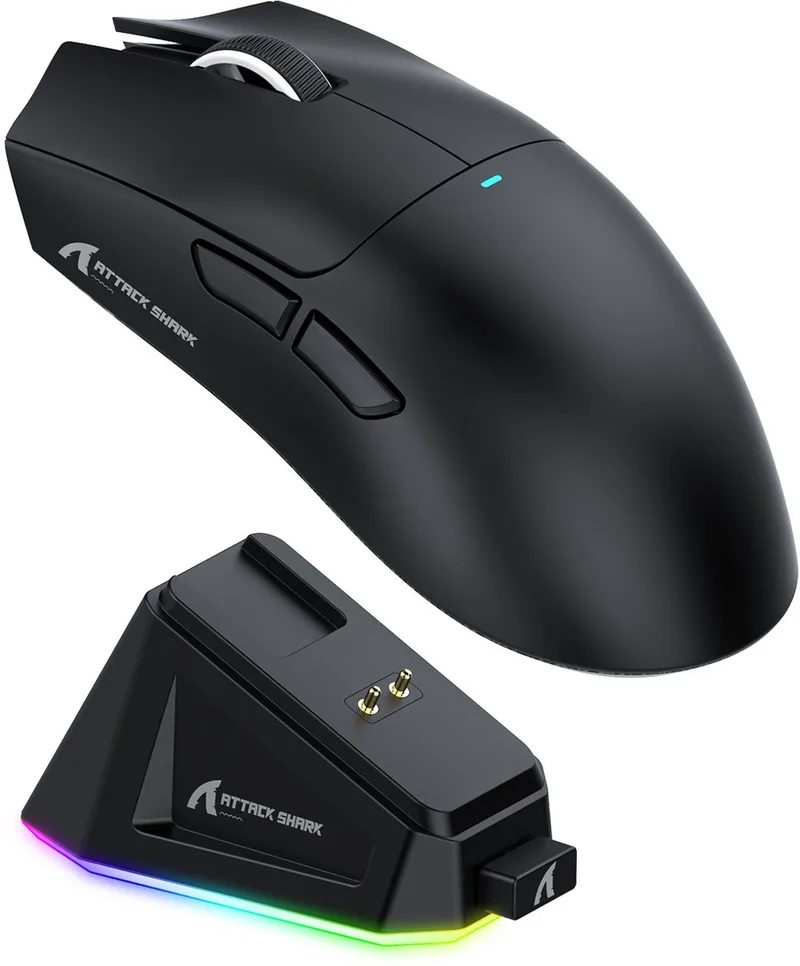 X11 Gaming Muis - RGB - Draadloos/Wired (BT5.2/2.4G) - Magnetisch Dock - 22000 DPI van Attack Shark, Zwart – cover