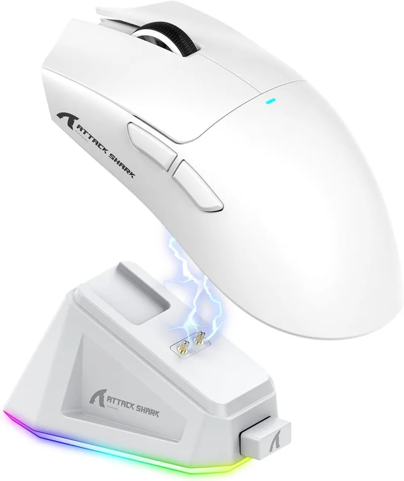 X11 - RGB Gaming Muis - Magnetisch Oplaaddock - PAW 3311 Sensor - 59g Lichtgewicht - Bedraad + 2.4G + BT - 22.000 DPI van Attack Shark, Wit – cover