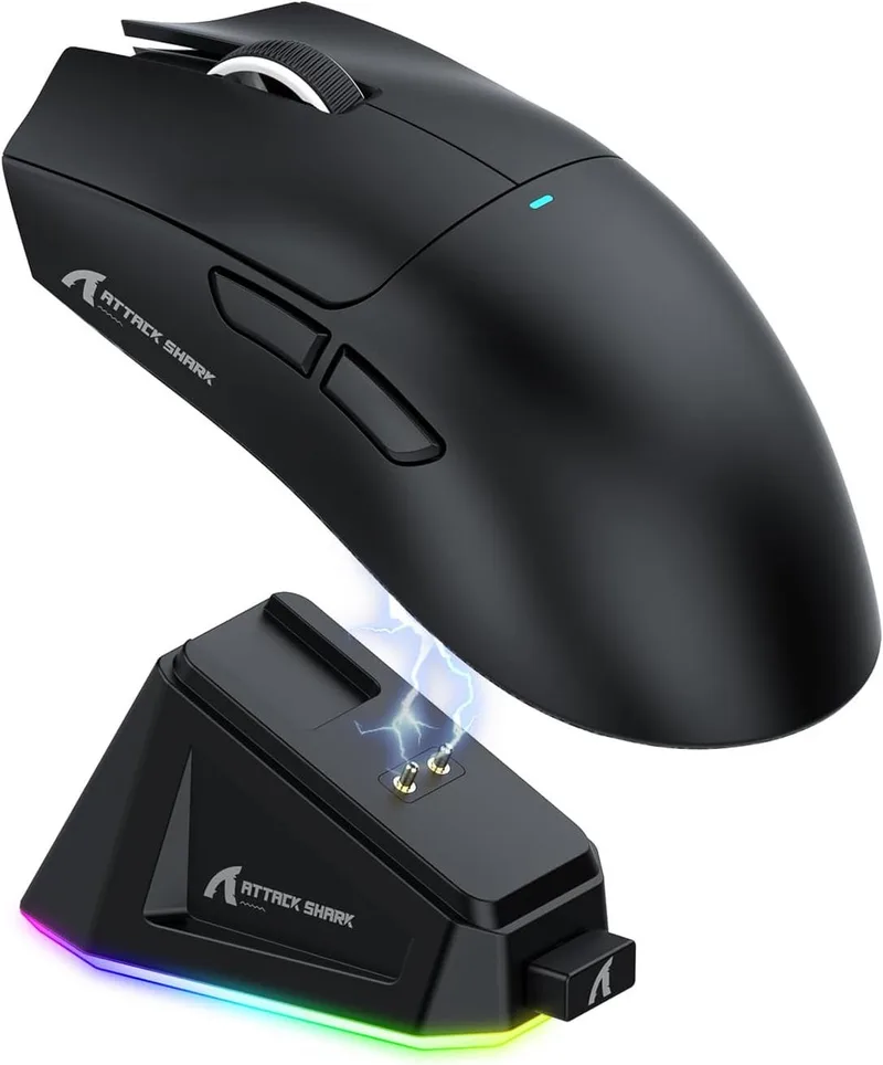 X11 - RGB Gaming Muis - Magnetisch Oplaaddock - PAW 3311 Sensor - 59g Lichtgewicht - Bedraad + 2.4G + BT - 22.000 DPI van Attack Shark, Zwart – cover