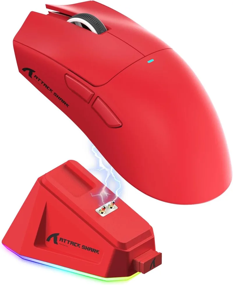 X11 - RGB Gaming Muis - Magnetisch Oplaaddock - PAW 3311 Sensor - 59g Lichtgewicht - Bedraad + 2.4G + BT - 22.000 DPI van Attack Shark, Rood – cover