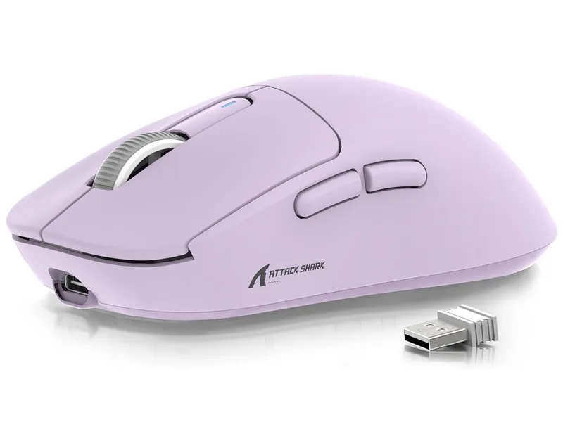 X3 Kabellose Gaming-Maus, 49g Ultraleicht, PAW3395 Gaming-Maus (2.4G, Bluetooth, kabelgebunden, 200H) van Attack Shark, Paars – cover