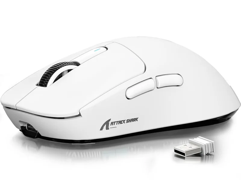 X3 Kabellose Gaming-Maus, 49g Ultraleicht, PAW3395 Gaming-Maus (2.4G, Bluetooth, kabelgebunden, 200H) van Attack Shark, Wit – cover