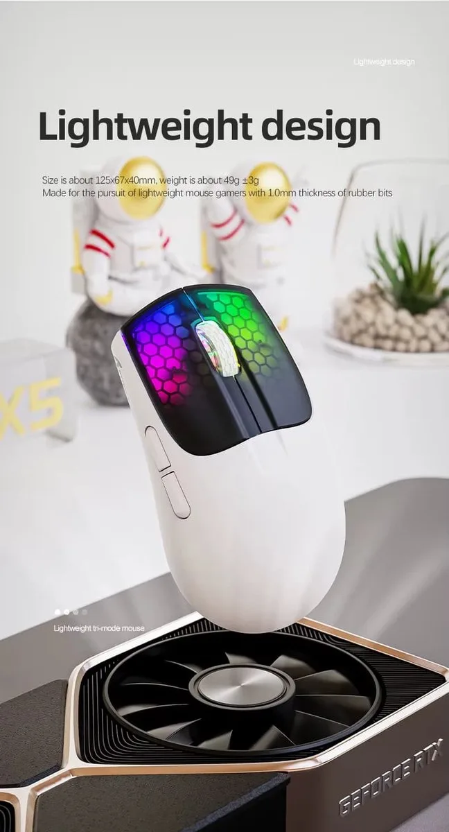 X5 RGB Gaming Muis Draadloos & Bedraad, 3 Modi (BT/2.4G/USB), Lichtgewicht E-sports – voor PC & Laptop van Attack Shark, Zwart-wit – cover