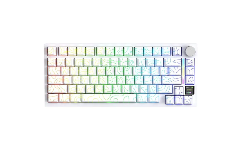X820 Ultra Mechanische Tastatur mit,75% ANSI-Layout, 2,4 GHz/BT/Wired Gaming-Tastatur (Gasket,TFT-Bildschirm und Knopf,5 Sound-Absorbing Foams,Hot-Swap) de Attack Shark, Blanc – jaquette