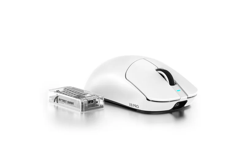 X8PRO 8K-Polling Rate 55g Kabellose Gaming-Maus Gaming-Maus (2,4 G/Wied/BT, PAW3395PRO Sensor,BK52820 MCU) by Attack Shark, White – cover