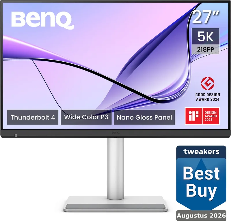 MA270S 27" 5K Retina Glossy Mac Monitor – Nano Gloss - 99% P3 - HDR400 - Thunderbolt 4 96W - KVM van BenQ, Zwart, Zilvergrijs – cover