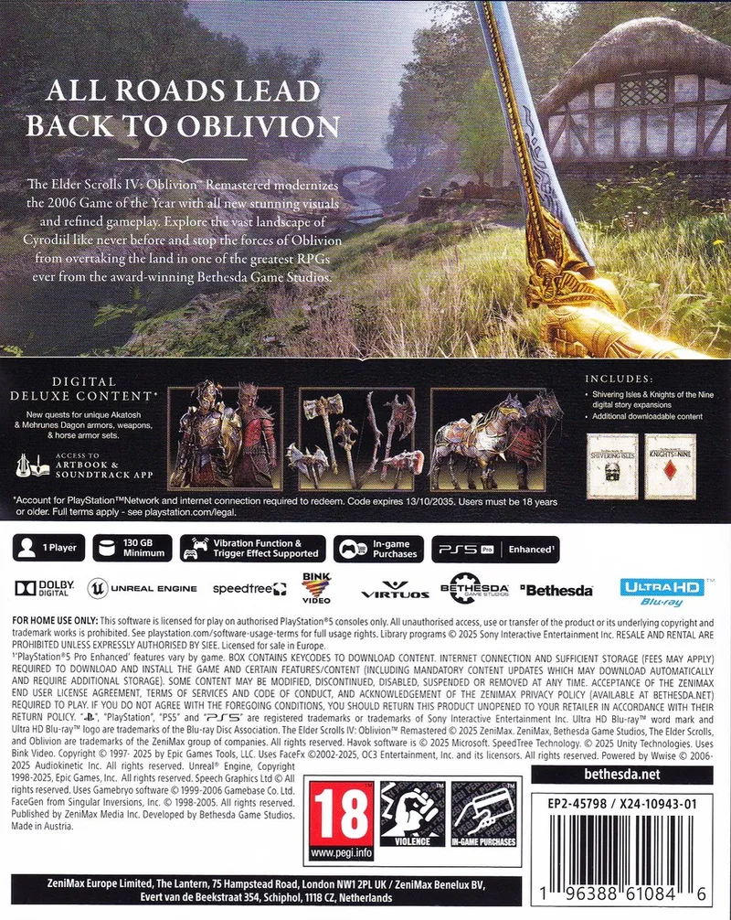 The Elder Scrolls IV Oblivion Remastered Deluxe Edition van Bethesda Softworks, PS5 – cover