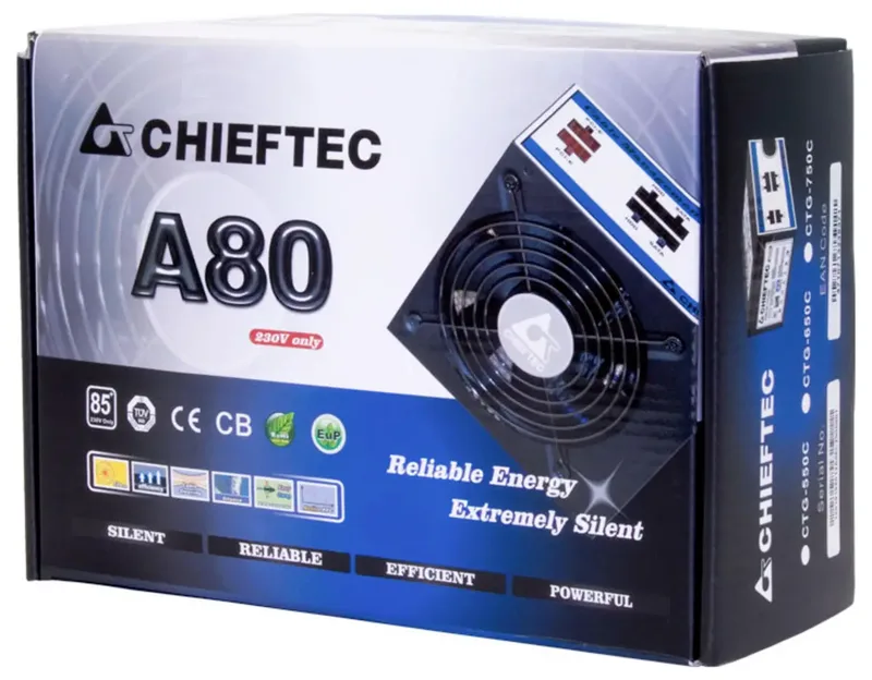 A-80 Series CTG-550C - nätaggregat Voeding - 550 Watt - 120 mm - ATX - 80 Plus by Chieftec, Black – cover
