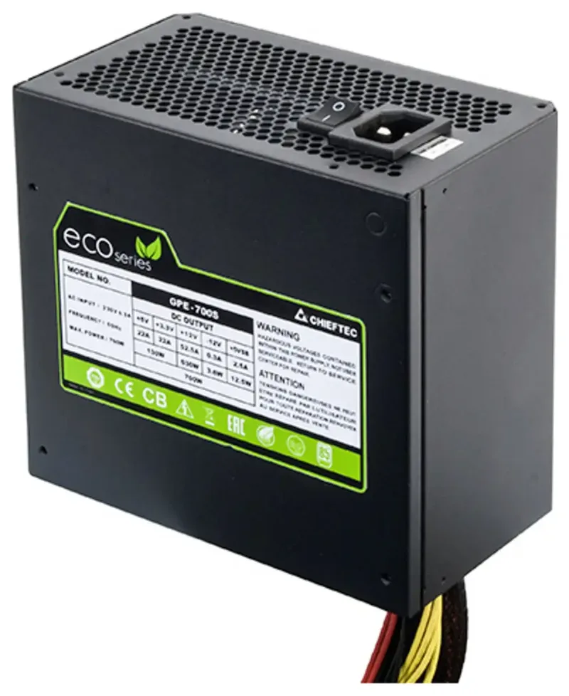 GPE-500S Voeding - 500 Watt - 0 - Zonder Fan - ATX - 80 Plus de Chieftec, Noir – jaquette