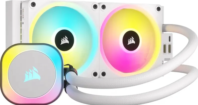 iCUE LINK H100i RGB White - Vloeistof-koelsysteem - afmeting radiator: 240 mm - voor Intel LGA 1700, 1200, 115x, 2066, 2011-3, 2011 - AMD AM5, AM4 - 2x QX120 RGB fans - 1x iCUE LINK System Hub - aluminium, koper van Corsair, Wit – cover