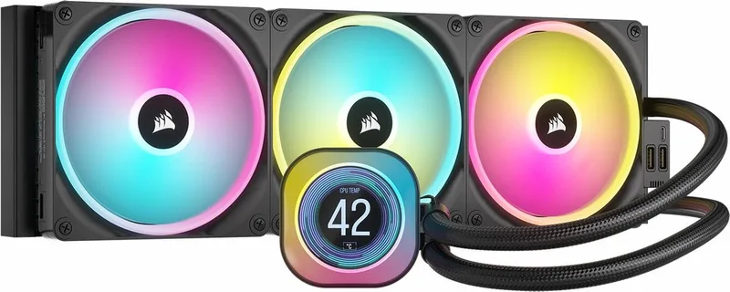 iCUE LINK H170i LCD - Vloeistofkoelsysteem processor - afmeting radiator: 420 mm - voor Intel LGA: 1700, 1200, 115X - AMD AM5, AM4 - koper, aluminium - 3x iCUE LINK QX140 RGB fans van Corsair, Zwart – cover