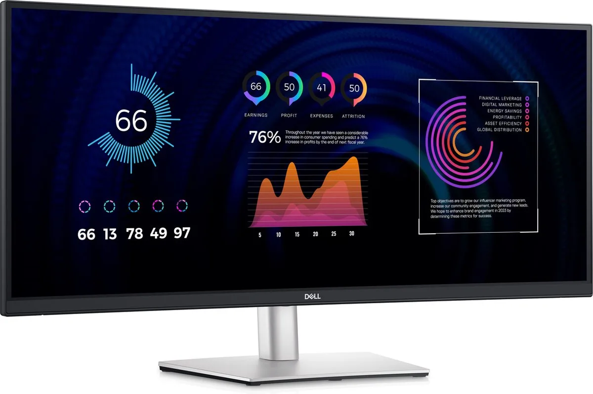 P3424WE - Curved QHD Ultrawide Monitor - USB-C 90w - RJ45 - Verstelbaar - 34 inch de Dell – jaquette