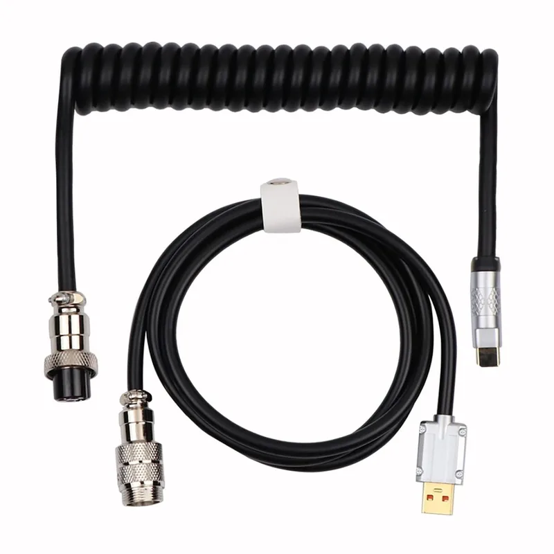 Coiled USB Cable - Puff - Aviator Kabel - USB-C - Mechanisch Toetsenbord Kabel - Gevlochten PU - Detachable - Voor Gaming & Custom Keyboards van EPOMAKER, Zwart – cover