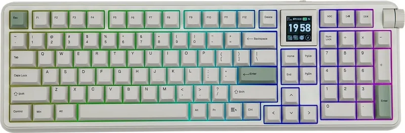 RT100 Pro - Mechanisch Draadloos Toetsenbord - 100% - QWERTY - Retro Mechanical Keyboard met Draaiknop en Mini Scherm - Flamingo Switch van EPOMAKER, Retro White, US – cover